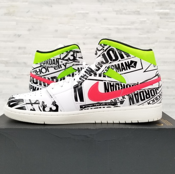 New Air JORDAN 1 Mid Over Print Logos Sneakers - Picture 2 of 7